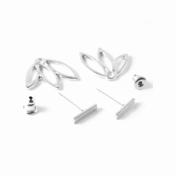 NEW Silver Lotus Jacket Earrings - Picture 3 of 8